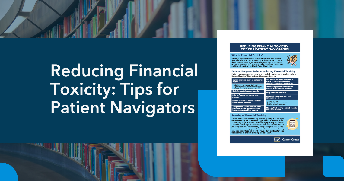First page of "Reducing Financial Toxicity: Tips for Patient Navigators"