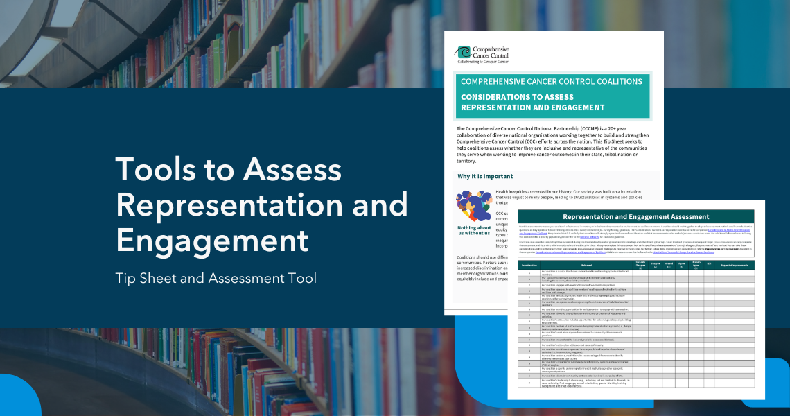 Tools to Assess Representation and Engagement, Tip Sheet and Assessment Tool. Screenshots of both resources included. 