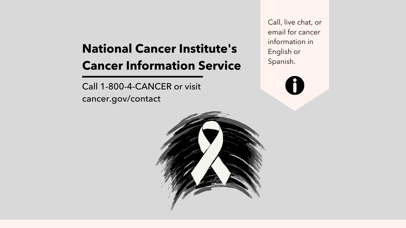 Image of white cancer ribbon on black background with info from the National Cancer Institute