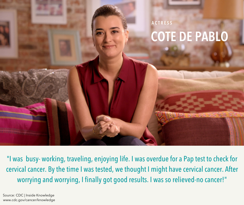 Image of actress Cote de Pablo with a quote 